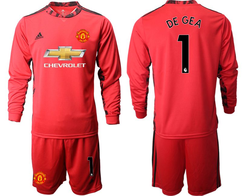 Men 2020-2021 club Manchester United red goalkeeper long sleeve #1 Soccer Jerseys->manchester united jersey->Soccer Club Jersey